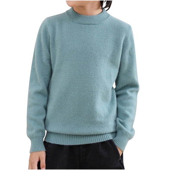 Lenpel Boys Girls' Pullover Sweaters Long Sleeve Mock Neck Solid Color Fleece Warm Basic Tops Fall Winter Clothes