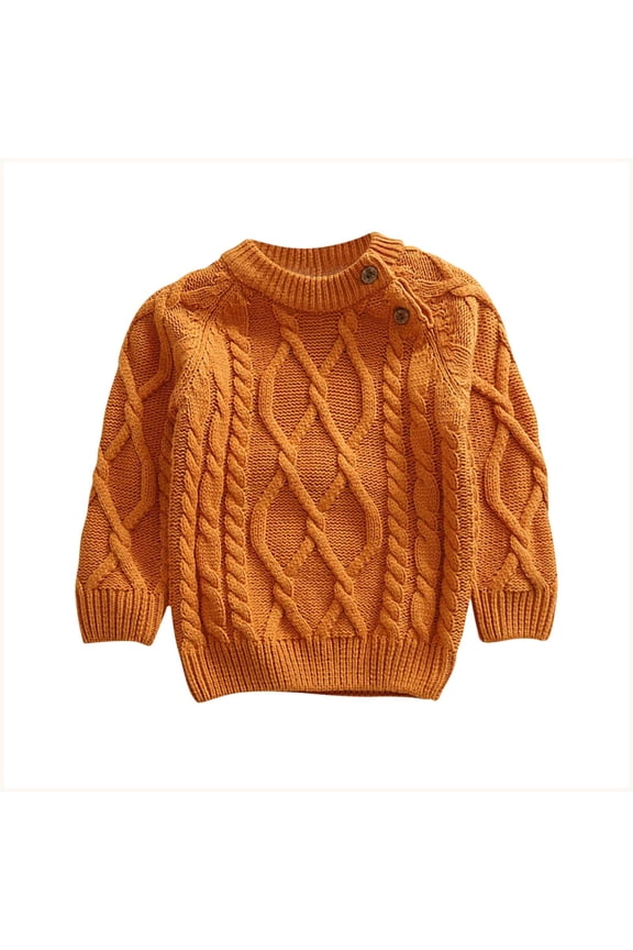 Boys Girls' Sweaters Unisex Baby Toddler Long Sleeve Crew Neck Cable Knit Pullover Sweater Tops Infant Newborn Clothes(Orange,0-3 Month)