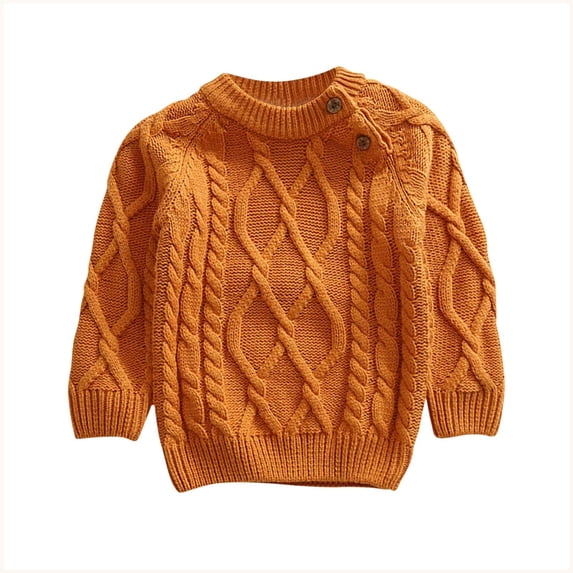 Lenpel Boys Girls' Sweaters Unisex Baby Toddler Long Sleeve Crew Neck Cable Knit Pullover Sweater Tops Infant Newborn Clothes(Orange,5-6 Years)
