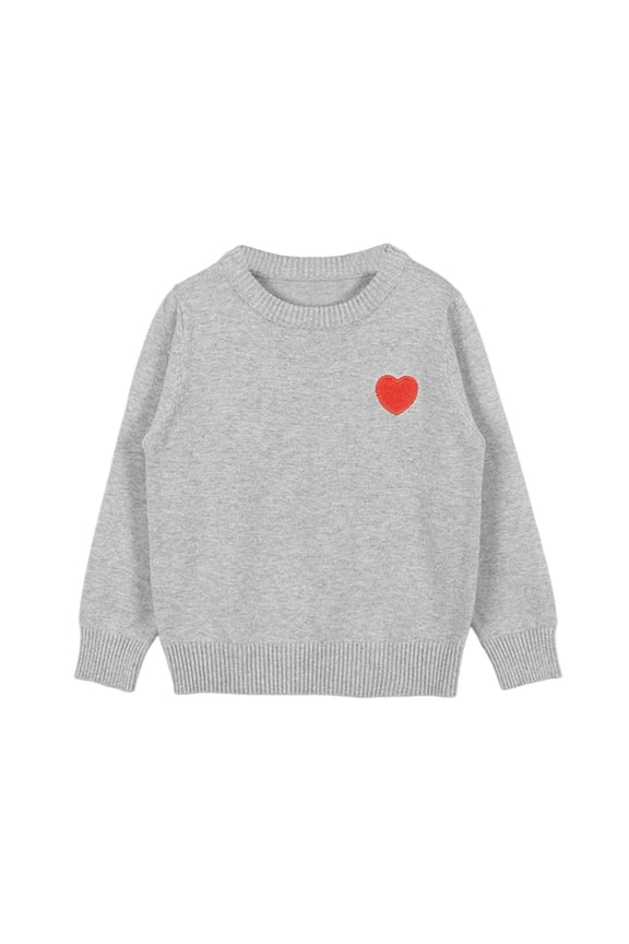 Boys Girls' Sweaters Unisex Kids Crew Neck Long Sleeve Heart Graphic Pullover Knit Tops Infant Toddler Clothes(Gray,12-18 Months)
