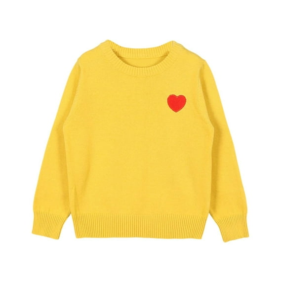 Lenpel Boys Girls' Sweaters Unisex Kids Crew Neck Long Sleeve Heart Graphic Pullover Knit Tops Infant Toddler Clothes(Yellow,18-24 Months)
