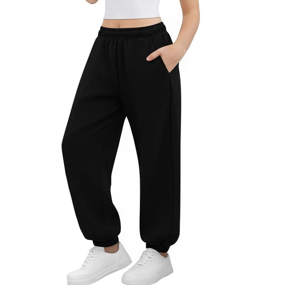 Lenpel Boys Girls' Sweatpants Baggy Elastic High Waisted Pull on Wide Leg Active Joggers Casual Sports Workout Pants