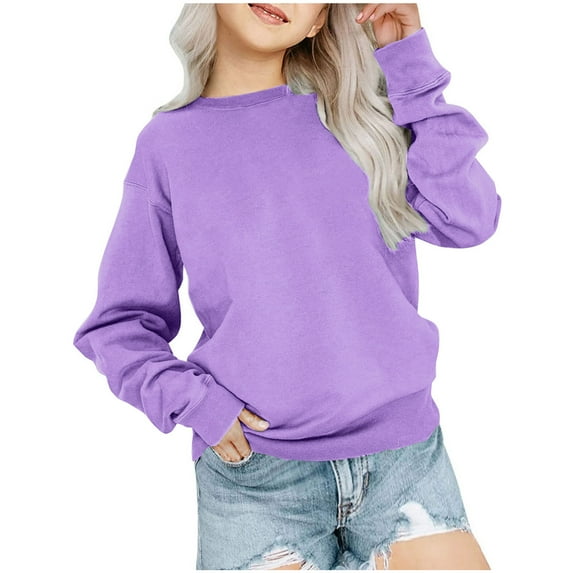 Lenpel Boys Girls' Sweatshirts Crew Neck Long Sleeve Soft Cotton Solid Color Pullover Tops Fall Winter Clothes 4-12 Y
