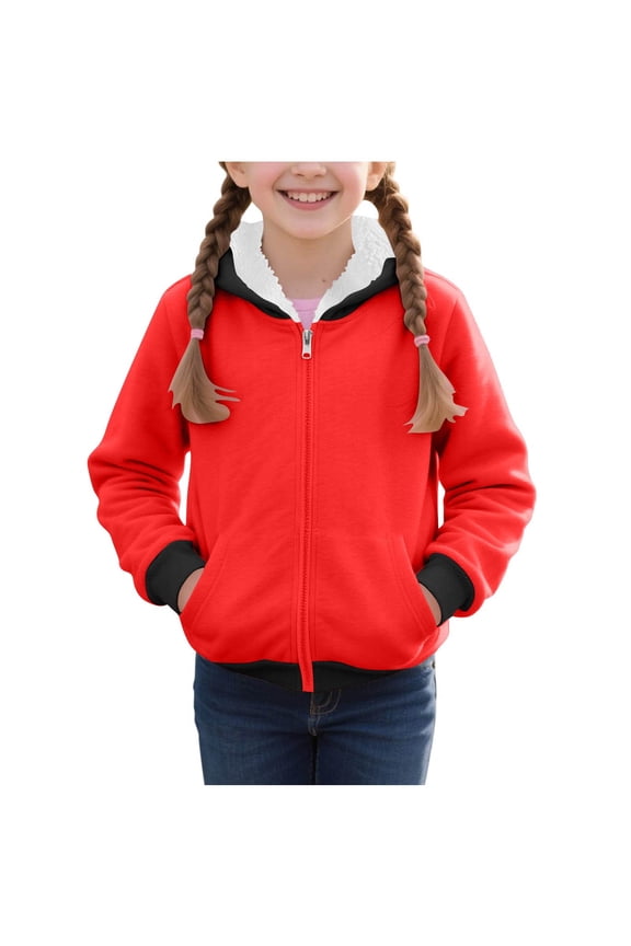 Boys Girls' Zip up Hoodies Fleece Lined Long Sleeve Color Block Hooded Sweatshirts Casual Outwear Jackets with Pockets(Red,5-6 Years)