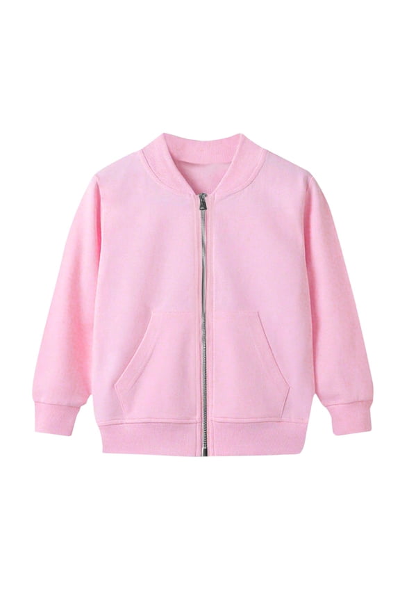 Boys Girls' Zip up Sweatshirts Long Sleeve Crew Neck Casual Jackets Unisex Children Outwear Coats with Pockets(Pink,5-6 Years)