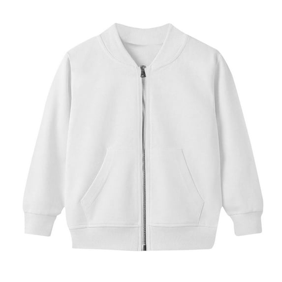 Lenpel Boys Girls' Zip up Sweatshirts Long Sleeve Crew Neck Casual Jackets Unisex Children Outwear Coats with Pockets(White,9-10 Years)