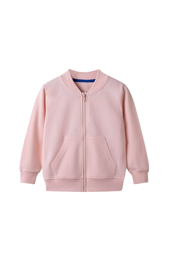 Boys Girls' Zip up Sweatshirts Toddler Baby Cotton Long Sleeve Crew Neck Casual Jackets Kids Outwear Coats with Pockets(Pink,2-3 Years)
