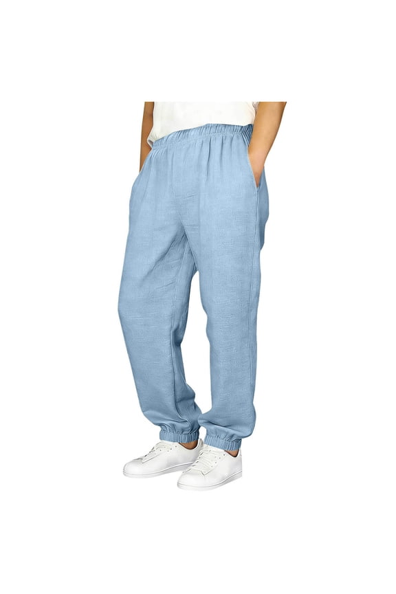 Boys' Jogger Pants Elastic Waist Pull on Pleated Cinch Bottom Pants Lightweight Casual Trousers with Pockets for Kids