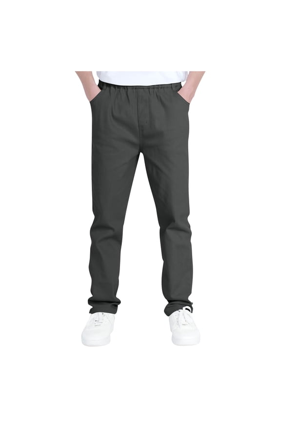 Boys' School Pants Elastic High Waisted Straight Leg Pull on Pants Children Athletic Casual Trousers with Pockets(Dark Gray,6-7 Years)