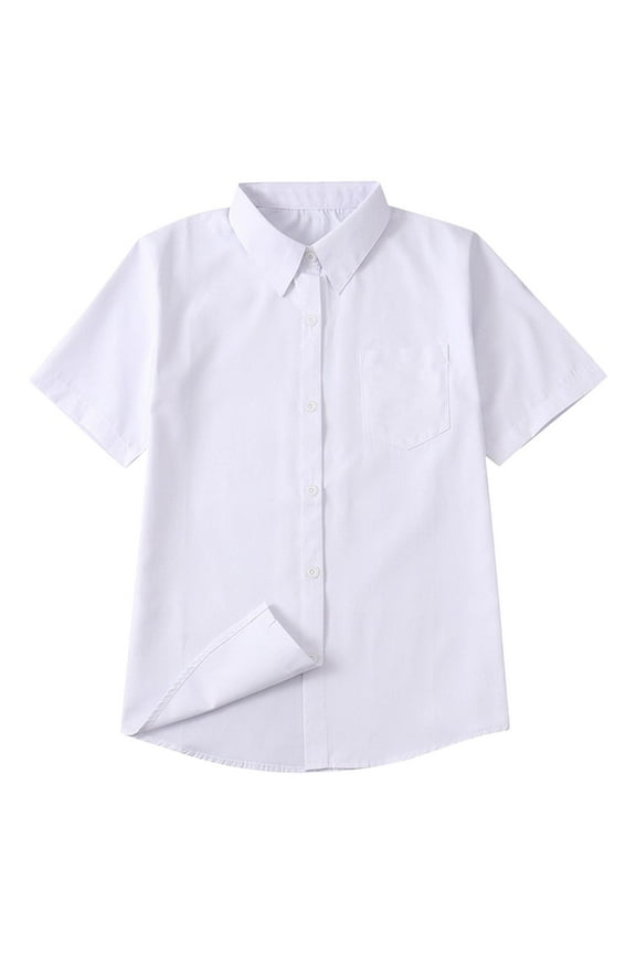 Boys' Short Sleeve Dress Shirts Collared Solid Color Button down Shirts with Pocket Summer Formal Outfits 10-16 Y
