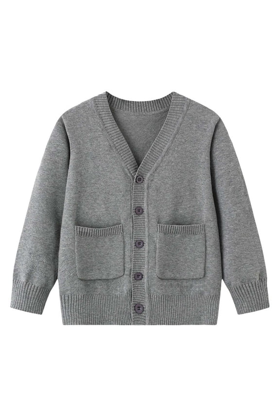 Boys' Sweater Cardigan V Neck Long Sleeve Button down Solid Color Knit Coat Fall Outwear with Pockets