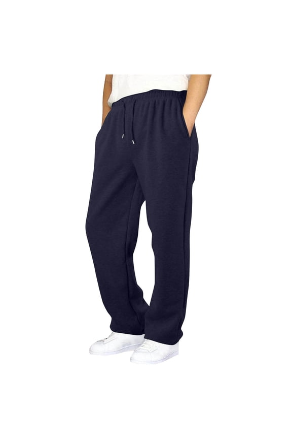 Boys' Sweatpants Children Fall Winter Elastic Waist Drawstring Straight Leg Open Bottom Joggers Casual Loose Athletic Pants(Navy,12-13 Years)
