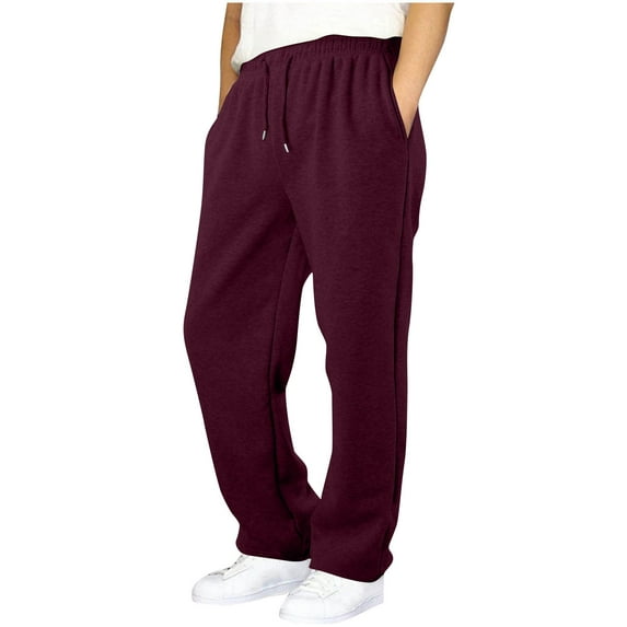 Lenpel Boys' Sweatpants Children Fall Winter Elastic Waist Drawstring Straight Leg Open Bottom Joggers Casual Loose Athletic Pants(Wine,8-9 Years)
