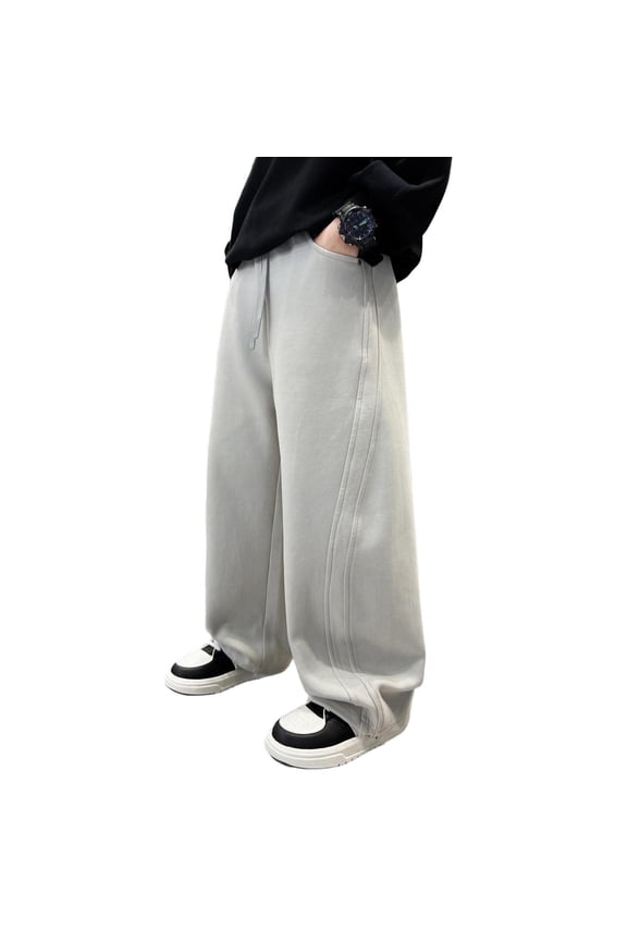 Boys' Sweatpants Cotton Elastic Waist Drawstring Wide Leg Workout Pants Casual Athletic Pants for Kids(Gray,14-15 Years)