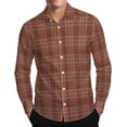 thumbnail image 1 of Lenpel Button down Shirts for Men Plaid Fall Collared Long Sleeve Dress Shirts Curved Hem Business Casual Work Tops(Coffee dd4,X-Large), 1 of 7