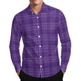 thumbnail image 1 of Lenpel Button down Shirts for Men Plaid Fall Collared Long Sleeve Dress Shirts Curved Hem Business Casual Work Tops(Purple dd4,X-Large), 1 of 7