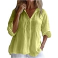 thumbnail image 1 of Lenpel Button down Shirts for Women Long Sleeve Collared Solid Color Cotton Linen Tops Loose Fit Casual Blouses(Yellow,X-Large), 1 of 7