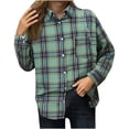 thumbnail image 1 of Lenpel Button down Shirts for Women Long Sleeve Curved Hem Plaid Collared Blouses Business Casual Work Tops Loose Shackets(Mint Green,X-Large), 1 of 6