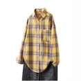 thumbnail image 1 of Lenpel Button down Shirts for Women Long Sleeve Plaid Collared Blouses Loose Casual Tops Lightweight Shackets with Pocket(Yellow,X-Large), 1 of 4