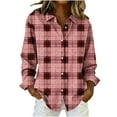 thumbnail image 1 of Lenpel Button down Shirts for Women Long Sleeve Plaid Printed Collared Blouses Dressy Casual Tops Loose Trendy Shirts(Pink,X-Large), 1 of 3