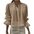 thumbnail image 1 of Lenpel Button down Shirts for Women Ruffle Long Sleeve Collared Pleated Cotton Linen Tops Dressy Casual Blouses(Khaki,X-Large), 1 of 6