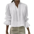 thumbnail image 1 of Lenpel Button down Shirts for Women Ruffle Long Sleeve Collared Pleated Cotton Linen Tops Dressy Casual Blouses(White,XX-Large), 1 of 6