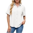 thumbnail image 1 of Lenpel Button down Shirts for Women Short Sleeve Collared Pleated Business Casual Tunic Tops Loose Work Blouses with Pockets, 1 of 5