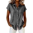 thumbnail image 1 of Lenpel Button down Shirts for Women Short Sleeve Collared Striped Cotton Linen Tops Business Casual Blouses, 1 of 6