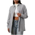 thumbnail image 1 of Lenpel Button down Shirts for Women Trendy Long Sleeve Striped Collared Dressy Casual Blouses Loose Work Tops(Black,XX-Large), 1 of 7