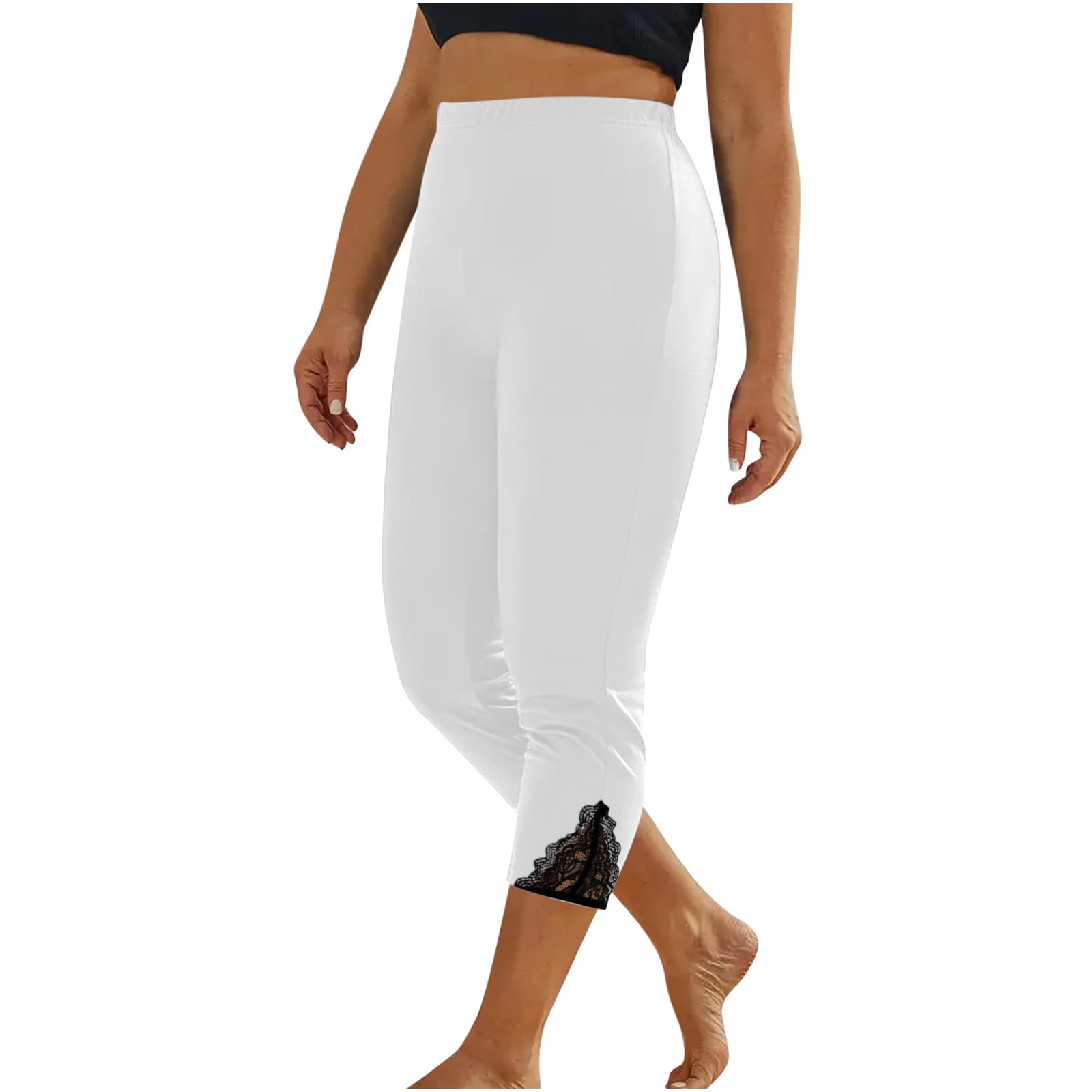Plus Size White Capri Leggings With Lace White Leggings Women 44