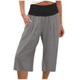 thumbnail image 1 of Lenpel Capri Pants for Women Elastic High Waisted Pull on Pleated Wide Leg Pants Casual Loose Capris with Pockets, 1 of 6