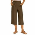 thumbnail image 1 of Lenpel Capri Pants for Women Elastic High Waisted Pull on Side Split Wide Leg Cropped Pants Dressy Casual Palazzo Capris, 1 of 7