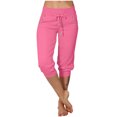 thumbnail image 1 of Lenpel Capri Pants for Women High Waisted Drawstring Knee Length Tapered Lounge Sweatpants Casual Cropped Joggers with Pockets, 1 of 7