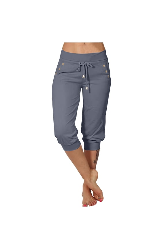 Capri Pants for Women High Waisted Drawstring Knee Length Tapered Lounge Sweatpants Casual Cropped Joggers with Pockets