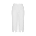 thumbnail image 1 of Lenpel Capri Pants for Women Lightweight Elastic High Waisted Split Hem Wide Leg Cotton Linen Pants Casual Cropped Trousers, 1 of 5