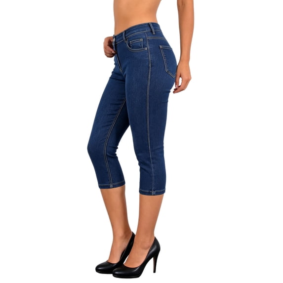 Lenpel Capri Pants for Women Vintage Mid Rise Denim Cropped Trousers with Pockets Trendy Slim Fit Comfy Stretch Jean Capris(Dark Blue,XX-Large)