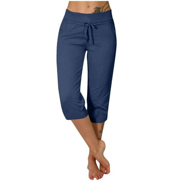 Lenpel Capri Sweatpants for Women Summer Soft Drawstring Waisted Casual Athletic Pants Lounge Cropped Joggers