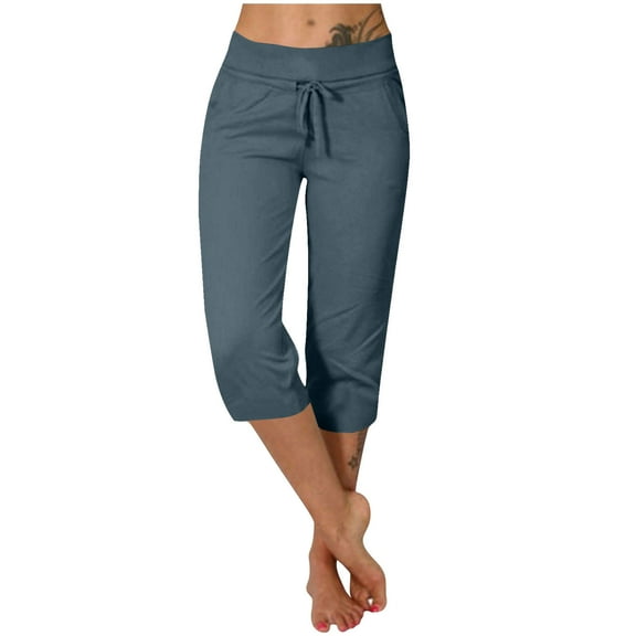 Lenpel Capri Sweatpants for Women Summer Soft Drawstring Waisted Casual Athletic Pants Lounge Cropped Joggers