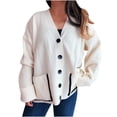 thumbnail image 1 of Lenpel Cardigan Sweaters for Women Casual Loose V Neck Long Sleeve Button down Sweater Jackets Knit Outwear Coats with Pockets(White,Small), 1 of 4