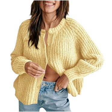 Lenpel Cardigan Sweaters for Women Lightweight Crew Neck Long Sleeve Button down Knit Jackets Fall Winter Outwear