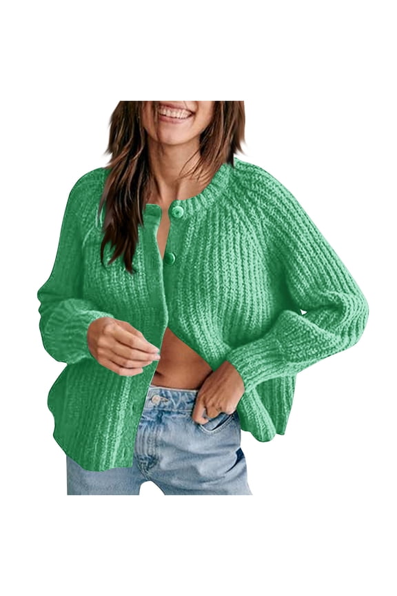 Cardigan Sweaters for Women Lightweight Crew Neck Long Sleeve Button down Knit Jackets Fall Winter Outwear