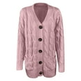 thumbnail image 1 of Lenpel Cardigan Sweaters for Women Long Sleeve Cable Knit Fall Outwear Loose Button down Coats with Pockets, 1 of 4