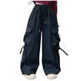thumbnail image 1 of Lenpel Cargo Pants for Girls Children Baggy Cotton Elastic Waist Wide Leg Pants Streetwear Casual Trousers with Pockets 5-16 Y, 1 of 4