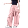 thumbnail image 1 of Lenpel Cargo Pants for Girls Elastic Waist Cinch Bottom Wide Leg Casual Pants Baggy Streetwear Trousers with Bows Pockets, 1 of 5
