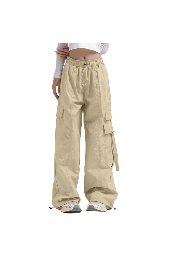 Cargo Pants for Women Baggy Drawstring Elastic High Waisted Wide Leg Pants Palazzo Streetwear Casual Trousers