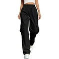 thumbnail image 1 of Lenpel Cargo Pants for Women Baggy Elastic High Waisted Straight Leg Travel Trousers Streetwear Casual Pants with Pockets, 1 of 7