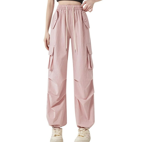 Lenpel Cargo Pants for Women Baggy Lounge Travel Outdoor Hiking Outfits High Waisted Drawstring Casual Trousers