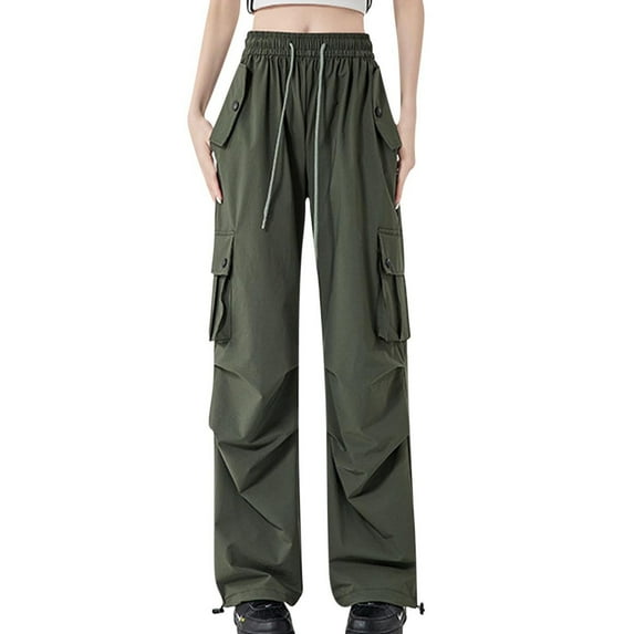 Lenpel Cargo Pants for Women Baggy Lounge Travel Outdoor Hiking Outfits High Waisted Drawstring Casual Trousers