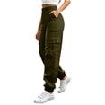 thumbnail image 1 of Lenpel Cargo Pants for Women Casual Loose Elastic Waisted Joggers with Pockets Loose Solid Color Workout Trousers(Army Green,Small), 1 of 7
