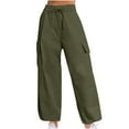 thumbnail image 1 of Lenpel Cargo Pants for Women Elastic High Waisted Drawstring Wide Leg Pants Baggy Casual Trousers with Pockets, 1 of 5